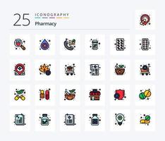 Pharmacy 25 Line Filled icon pack including pills. capsule. contact. pills. medicine vector