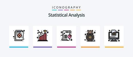 la línea de análisis estadístico llenó el paquete de 5 íconos que incluye el documento. análisis. grafico. estadística. grafico. diseño de iconos creativos vector