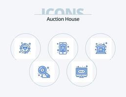 Diseño de iconos del paquete de iconos azules de subasta 5. bienes raíces. hogar. venta. subasta. objetivo vector