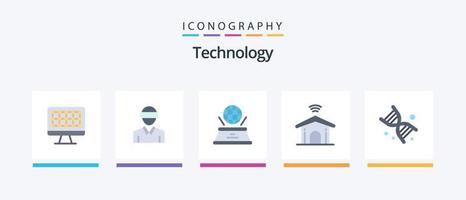 Paquete de iconos de 5 planos de tecnología que incluye ADN. tecnología. mundo. elegante. electrónico. diseño de iconos creativos vector
