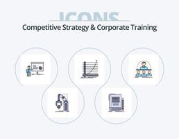 la estrategia competitiva y la línea de formación corporativa llenaron el diseño de iconos del paquete de iconos 5. idea. negocio. reunión. intención. deseo vector