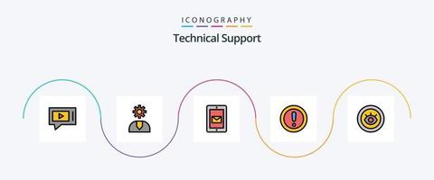 la línea de soporte técnico llenó el paquete de iconos planos 5 que incluye soporte. nota. apoyo. información apoyo vector