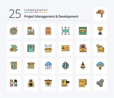 Project Management And Development 25 Line Filled icon pack including modern. workflow planning. offer. workflow. dollar vector