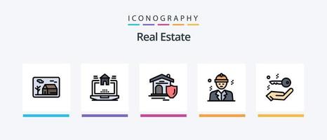 la línea de bienes raíces llenó el paquete de 5 íconos que incluye la clave. sonido . bienes. hogar. diseño de iconos creativos vector
