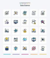 paquete de iconos llenos de 25 líneas de ciencia de datos creativos, como documento. documento. ciencia. código binario. usuario vector