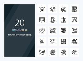 20 Network And Communications Outline icon for presentation vector