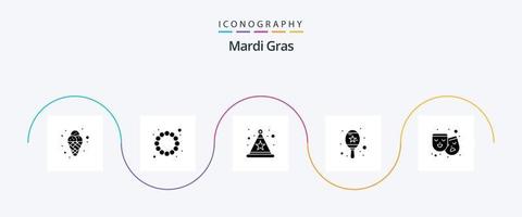 paquete de iconos de mardi gras glyph 5 que incluye. drama. sombrero. teatro. música vector