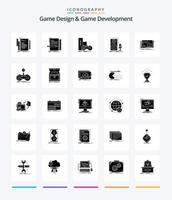 diseño creativo de juegos y desarrollo de juegos Paquete de iconos negros sólidos de 25 glifos, como abierto. autor. jugar. sonido. micrófono vector