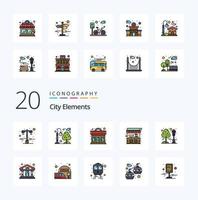 20 City Elements Line Filled Color icon Pack like city street club stand food vector