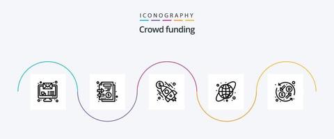 Crowdfunding Line 5 Icon Pack Including transformation. currency exchange. launch. currency. circular grid vector