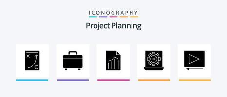 Project Planing Glyph 5 Icon Pack Including setting. laptop. document. configure. sheet. Creative Icons Design vector