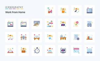 25 Work From Home Flat color icon pack vector