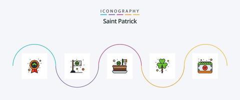 la línea de san patricio llenó el paquete de iconos planos 5 que incluye a patricio. día. irlandesa. Patricio. celebracion vector