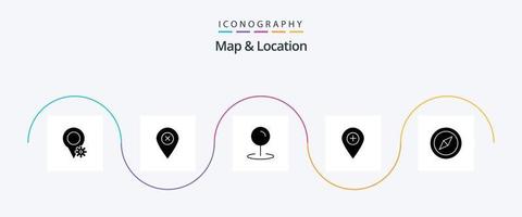 Map and Location Glyph 5 Icon Pack Including map. compass. map. pin. map vector