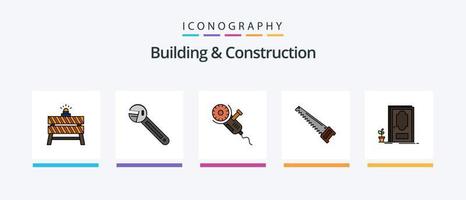 la línea de construcción y construcción llenó el paquete de 5 íconos, incluida la construcción. grua. llave. hogar. piso. diseño de iconos creativos vector