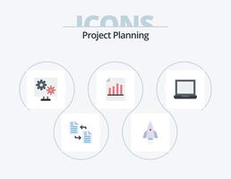 diseño de iconos de paquete de iconos planos de planificación de proyectos 5. registro. documento. puesta en marcha. configuración. preferencia vector