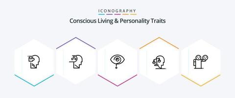 vida consciente y rasgos de personalidad paquete de iconos de 25 líneas que incluye integridad. equilibrio. humano. balance. conocimiento vector