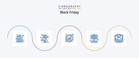Black Friday Blue 5 Icon Pack Including shop. sale. trolley. info board. analysis vector