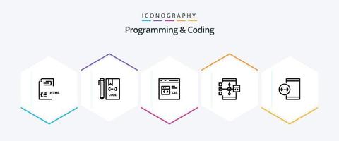 Programming And Coding 25 Line icon pack including develop. app. development. development. css vector