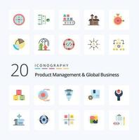 20 Product Managment And Global Business Flat Color icon Pack like premium quality branding resource filtration vector