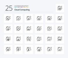 paquete de iconos de 25 líneas de computación en la nube que incluye la nube. cruz. descargar. advertencia. nube vector