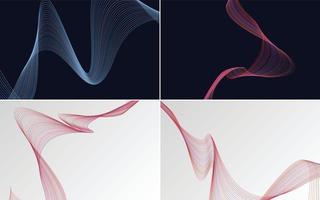 Add a touch of sophistication to your designs with a set of 4 geometric wave pattern backgrounds vector