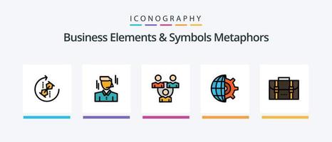 línea de metáforas de elementos y símbolos de negocios llenó un paquete de 5 íconos que incluye la cena. atender. escuadra restaurante comunicación. diseño de iconos creativos vector