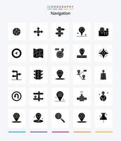 paquete de iconos de navegación creativa de 25 glifos en negro sólido, como el mundo. navegación. índice. mapa. ubicación vector