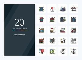 Icono lleno de línea de 20 elementos de la ciudad para la presentación vector