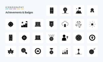 25 Achievements  Badges Solid Glyph icon pack vector