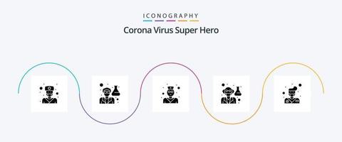 paquete de iconos de glifo 5 de superhéroe del virus de la corona que incluye avatar. científico. médico. profesor. anciano vector