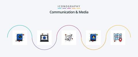 paquete de iconos de 5 planos llenos de línea de comunicación y medios que incluye mapa. contacto. correo. libro. enviar vector