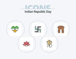 Indian Republic Day Line Filled Icon Pack 5 Icon Design. crackers. celebrate. culture. temple. indian vector