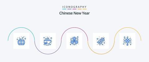 Chinese New Year Blue 5 Icon Pack Including cny. work. tea. religion. spa vector