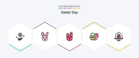 paquete de iconos de línea de relleno de pascua 25 que incluye comida. disco. conejito. vacaciones. huevo vector