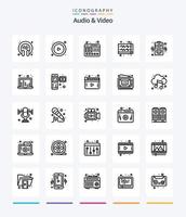 Creative Audio And Video 25 OutLine icon pack  Such As loudspeaker. wave. video. volume. music vector