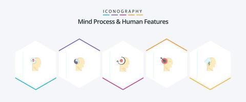 Mind Process And Human Features 25 Flat icon pack including energy. precision. mind. focus. head vector