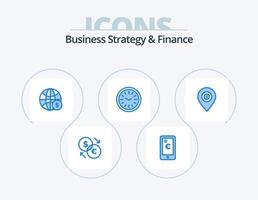 diseño de iconos de estrategia empresarial y finanzas blue icon pack 5. ubicación. muro. compras. reloj. dinero vector