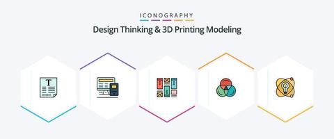 Design Thinking And D Printing Modeling 25 FilledLine icon pack including nuclear. atom. wireframing. web. rgb vector