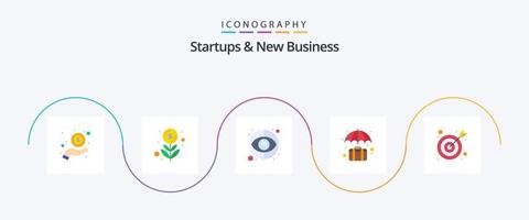 Startups y nuevo paquete de iconos planos de negocios 5 que incluye flecha. seguro. planta de dinero. caso. bolsa vector