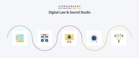 paquete de iconos de 5 planos de estudio de derecho y sonido digital que incluye nivel. control. mezclador. audio. pantalla vector