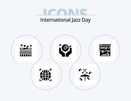 International Jazz Day Glyph Icon Pack 5 Icon Design. party. hand . dj . vector