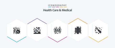 Health Care And Medical 25 FilledLine icon pack including dentist. skeleton xray. dental. ray. wire vector