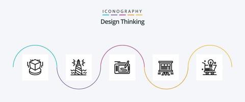 Design Thinking Line 5 Icon Pack Including presentation. analytics. nib. pad. pencil vector