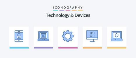 Paquete de 5 iconos azules de dispositivos que incluye . blindaje. colocar. seguridad. sincronizar diseño de iconos creativos vector