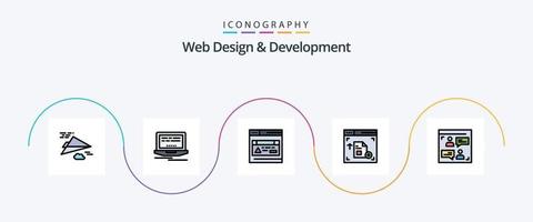 Web Design And Development Line Filled Flat 5 Icon Pack Including . web. user vector