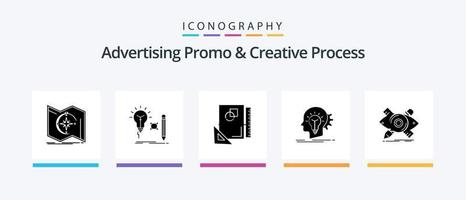 promoción publicitaria y paquete de iconos de glifo 5 de proceso creativo que incluye creatividad. dibujando lámpara. bosquejo. disposición. diseño de iconos creativos vector