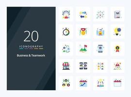 20 icono de color plano de negocios y trabajo en equipo para presentación vector