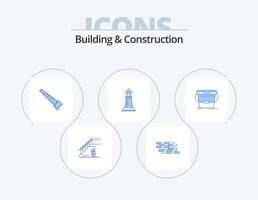 diseño de iconos del paquete de 5 iconos azules de construcción y construcción. luz. faro. ladrillo. herramientas. ordenó vector