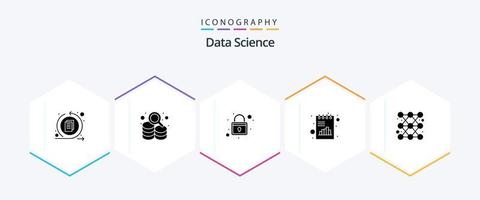 paquete de iconos de 25 glifos de ciencia de datos que incluye gráfico. cuadro. proteccion. grafico. analítica vector